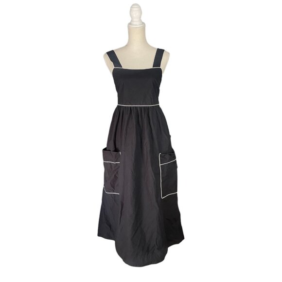 Kerri Rosenthal Emma Maxi Dress black S small Gauze smocked pockets apron - Picture 4 of 10